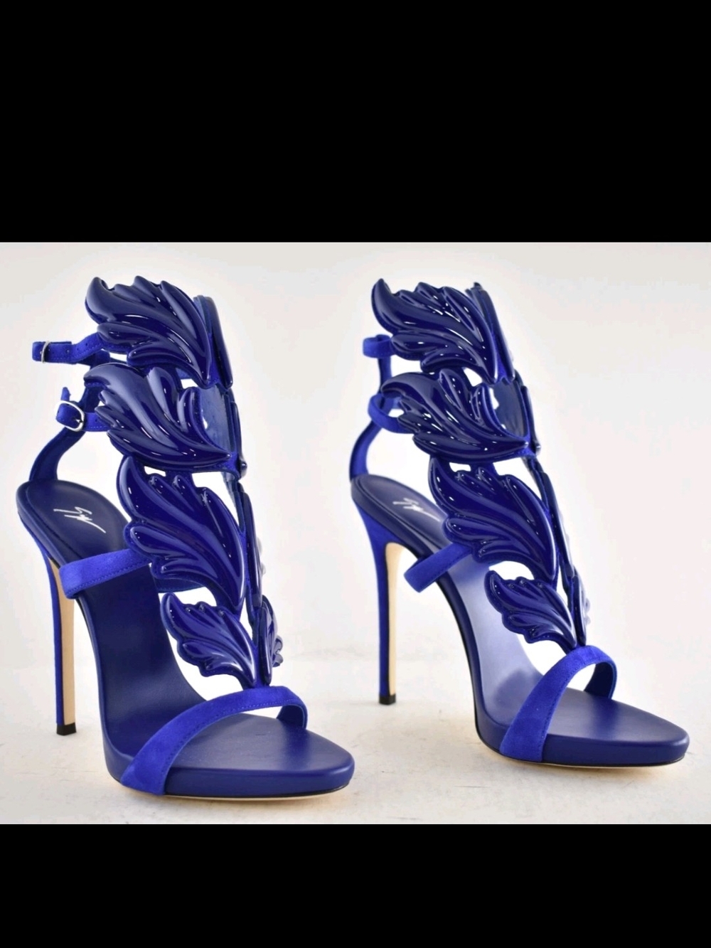 Giuseppe Zanotti Cobalt Blue Leaf-Embellished Stiletto Sandals